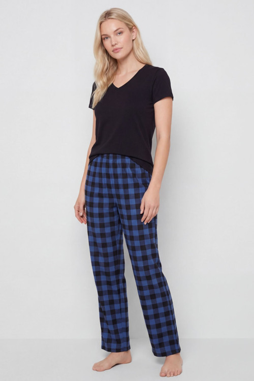 Kadın Ekoseli Pijama Takımı T3618/Mavi