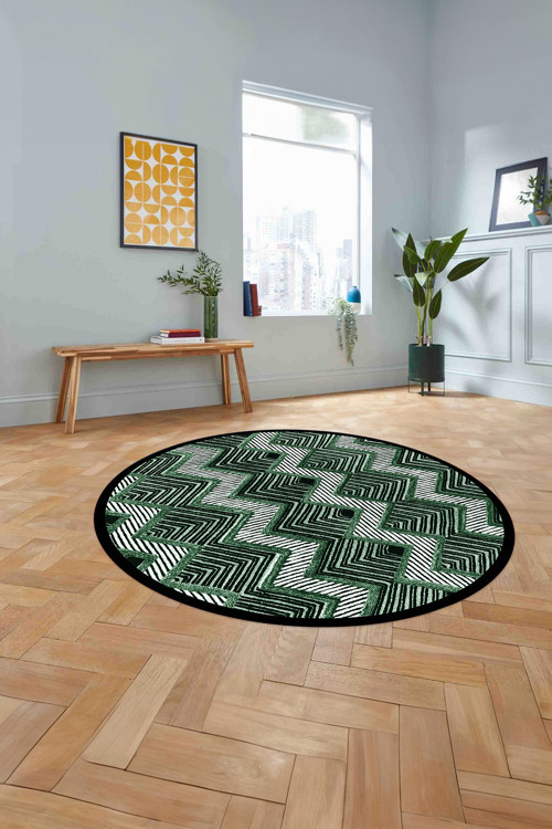 Baskılı Sade Kilim Desenli Yıkanabilir Kaymaz Taban Yuvarlak Mutfak Salon Halısı