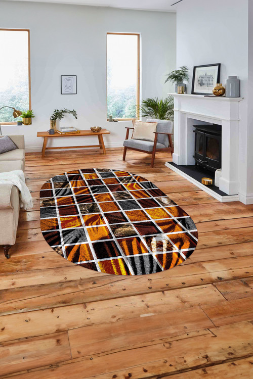 Baskılı Patchwork Leopar Desen Yıkanabilir Kaymaz Oval Yolluk Mutfak Salon Halısı
