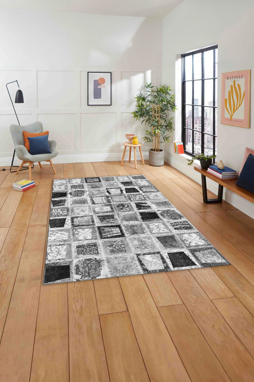 Baskılı Patchwork Yama Modeli Yıkanabilir Kaymaz Taban Yolluk Mutfak Salon Halısı