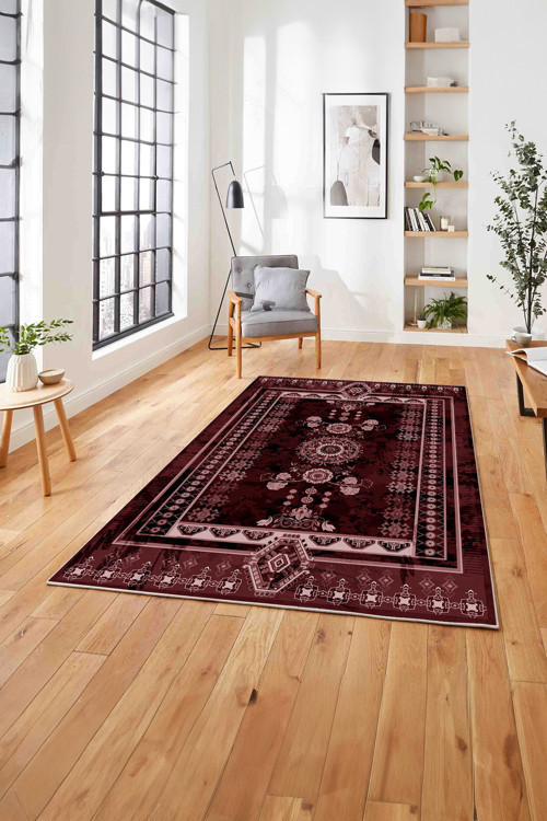 Baskılı Etnik Vektörel Desenli Yıkanabilir Kaymaz Taban Yolluk Mutfak Salon Halısı