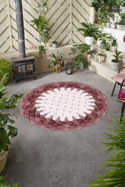 Baskılı Modern Geometrik Desenli Yıkanabilir Kaymaz Taban Yuvarlak Salon Halısı