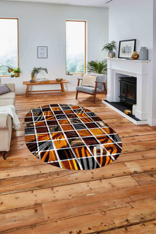 Baskılı Patchwork Leopar Desen Yıkanabilir Kaymaz Oval Yolluk Mutfak Salon Halısı