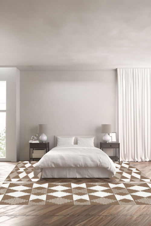 Dijital Baskılı Kaymaz Taban Yıkanabilir Modern Kilim Desenli Üçlü Yatak Odası
