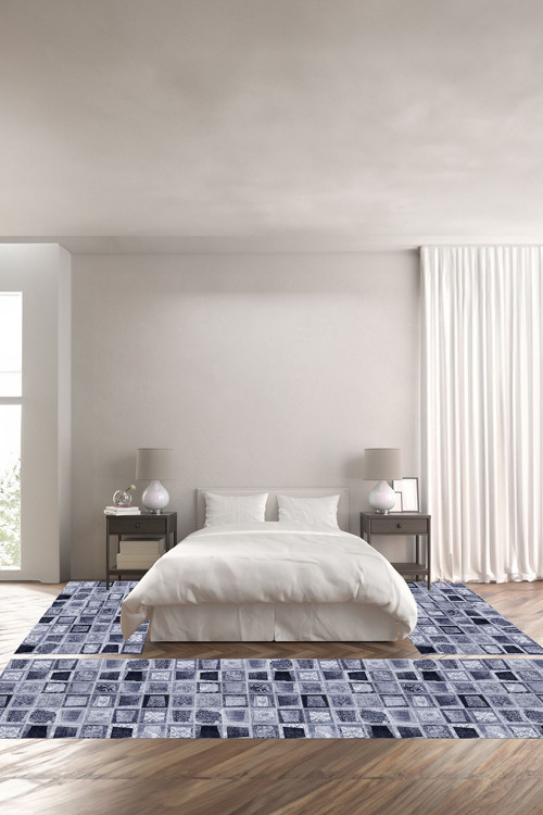 Baskılı Kaymaz Taban Yıkanabilir Patchwork Yama Modeli Üçlü Yatak Odası