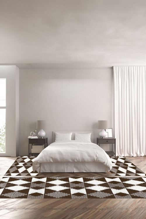 Dijital Baskılı Kaymaz Taban Yıkanabilir Modern Kilim Desenli Üçlü Yatak Odası