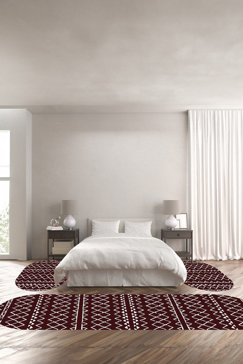 Dijital Kaymaz Taban Yıkanabilir İskandinav Modern Sade Oval Üçlü Yatak Odası