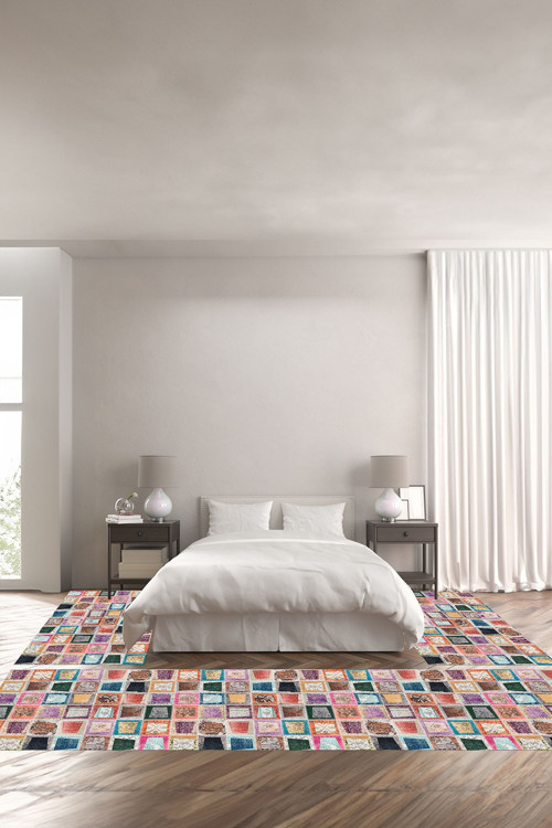 Baskılı Kaymaz Taban Yıkanabilir Patchwork Yama Modeli Üçlü Yatak Odası