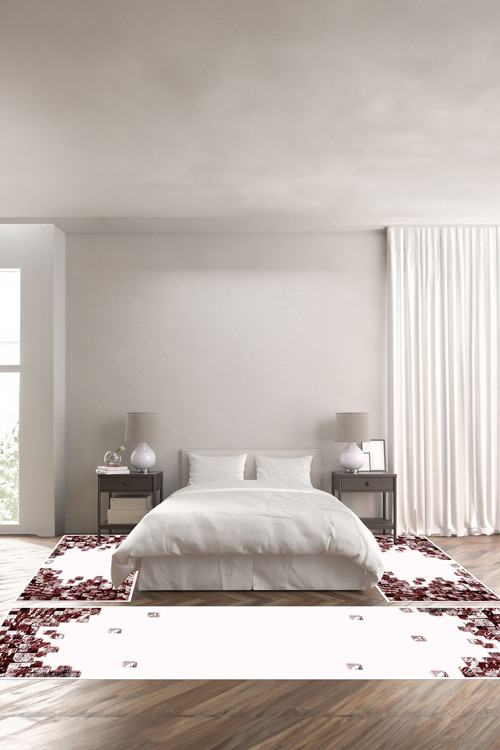 Dijital Baskılı Kaymaz Taban Yıkanabilir Modern Duvar Motifli Üçlü Yatak Odası