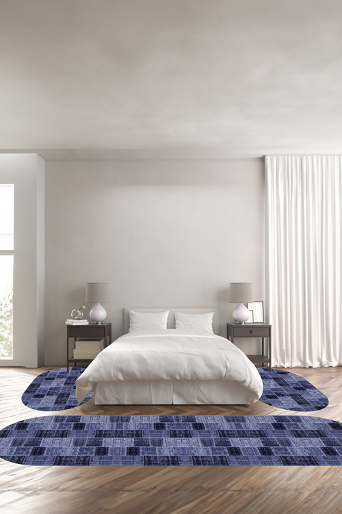 Baskılı Kaymaz Taban Yıkanabilir Patchwork Sade Modern Oval Üçlü Yatak Odası