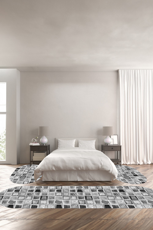 Baskılı Kaymaz Taban Yıkanabilir Patchwork Yama Modeli Oval Üçlü Yatak Odası