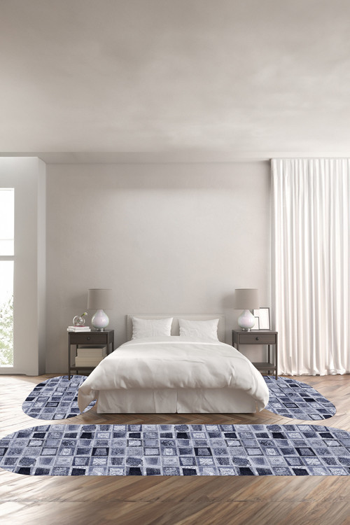 Baskılı Kaymaz Taban Yıkanabilir Patchwork Yama Modeli Oval Üçlü Yatak Odası