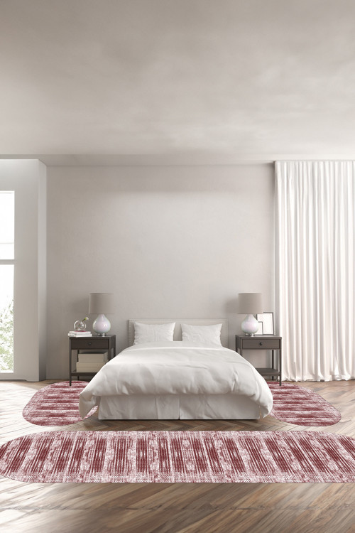 Dijital Kaymaz Taban Yıkanabilir Modern Zigzag Desenli Oval Üçlü Yatak Odası