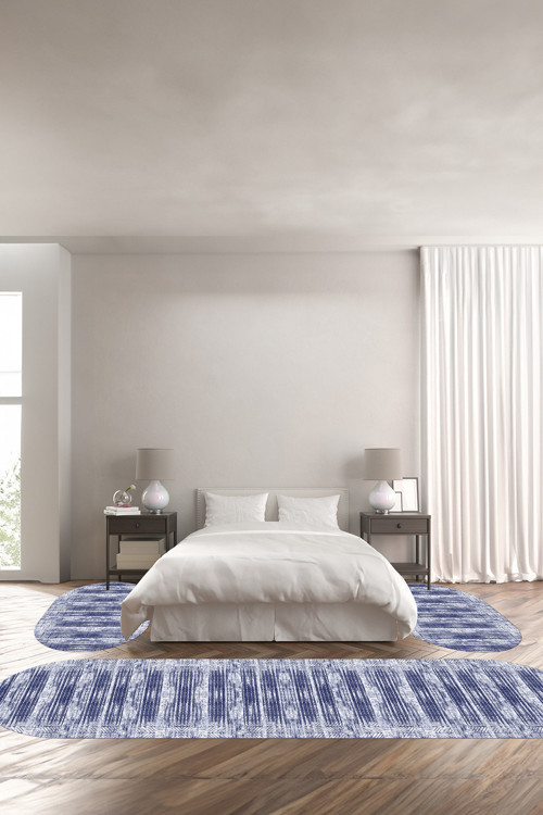 Dijital Kaymaz Taban Yıkanabilir Modern Zigzag Desenli Oval Üçlü Yatak Odası