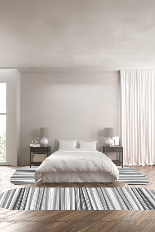 Baskılı Kaymaz Taban Yıkanabilir Modern Sade Modelli Oval Üçlü Yatak Odası