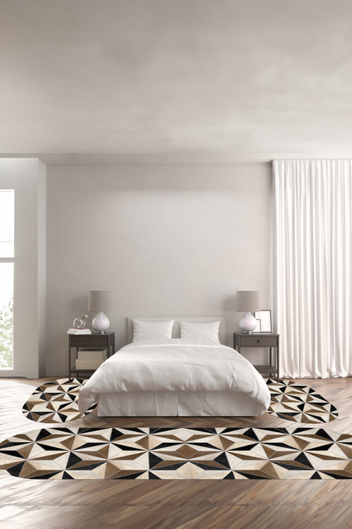 Baskılı Kaymaz Taban Yıkanabilir Patchwork Model Oval Üçlü Yatak Odası