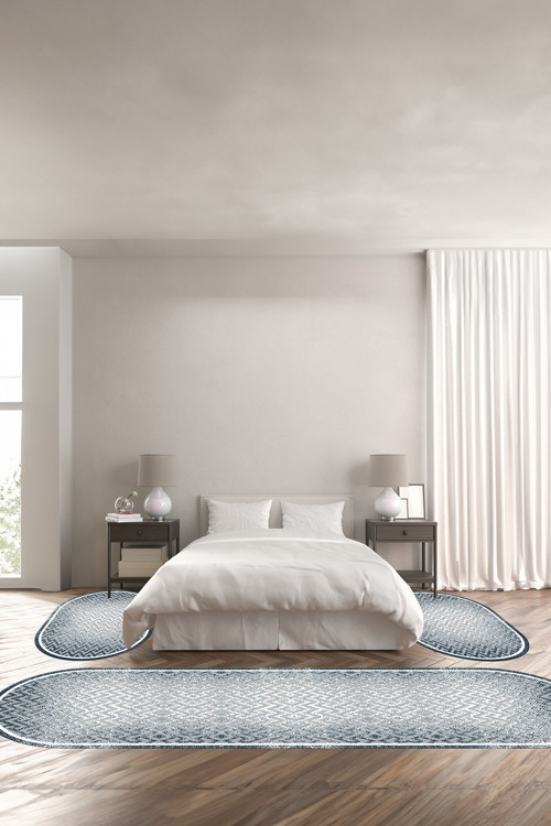 Dijital Kaymaz Taban Yıkanabilir Sade Çerçeveli Zigzag Model Oval Üçlü Yatak Odası