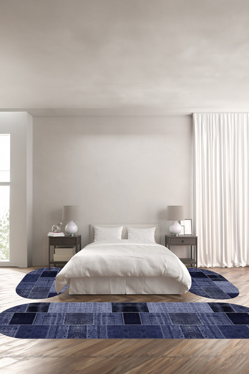 Baskılı Kaymaz Taban Yıkanabilir Patchwork Çiçek Desen Oval Üçlü Yatak Odası