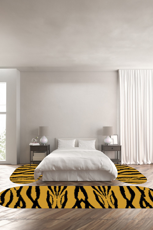 Baskılı Kaymaz Taban Yıkanabilir Modern Leopar Çizgili Oval Üçlü Yatak Odası