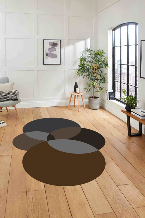 Dijital Lazer Kesim Daire Motifli Yıkanabilir Kaymaz Taban Yolluk Mutfak Salon Halısı