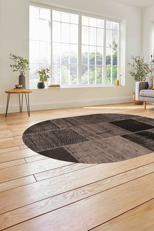 Baskılı Patchwork Etnik Görünümlü Yıkanabilir Kaymaz Oval Yolluk Mutfak Salon Halısı