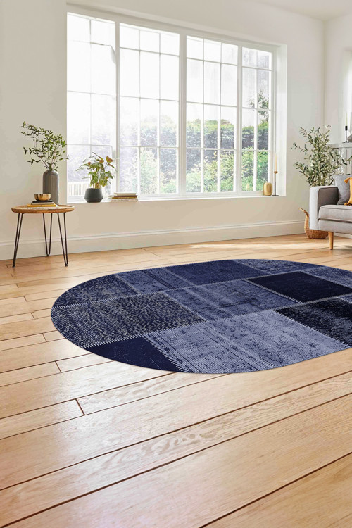 Baskılı Patchwork Etnik Görünüm Yıkanabilir Kaymaz Oval Yolluk Mutfak Salon Halısı