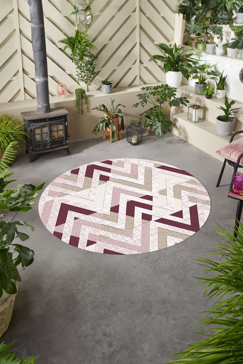 Baskılı Modern Sade Zigzag Desen Yıkanabilir Kaymaz Taban Yuvarlak Mutfak Salon Halısı