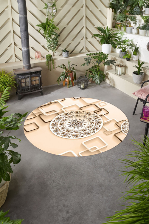 Baskılı Modern Çiçek Motifli Yıkanabilir Kaymaz Taban Yuvarlak Mutfak Salon Halısı