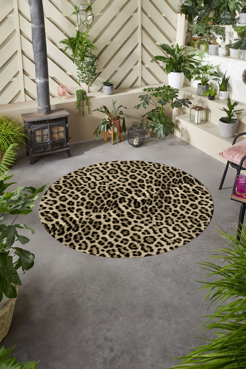 Baskılı Modern Leopar Model Yıkanabilir Kaymaz Taban Yuvarlak Mutfak Salon Halısı