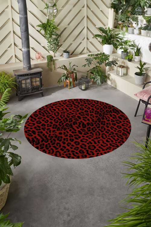 Baskılı Modern Leopar Model Yıkanabilir Kaymaz Taban Yuvarlak Mutfak Salon Halısı
