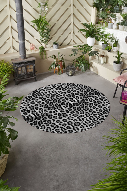 Baskılı Modern Leopar Model Yıkanabilir Kaymaz Taban Yuvarlak Mutfak Salon Halısı