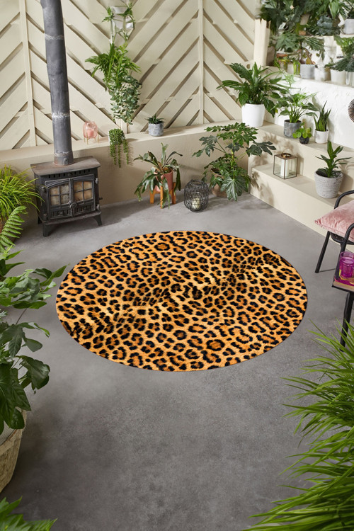 Baskılı Modern Leopar Model Yıkanabilir Kaymaz Taban Yuvarlak Mutfak Salon Halısı