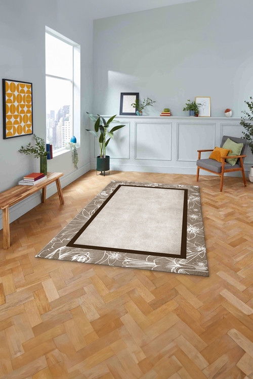 Baskılı Modern Çerçeveli Çiçekli Yıkanabilir Kaymaz Taban Yolluk Mutfak Salon Halısı