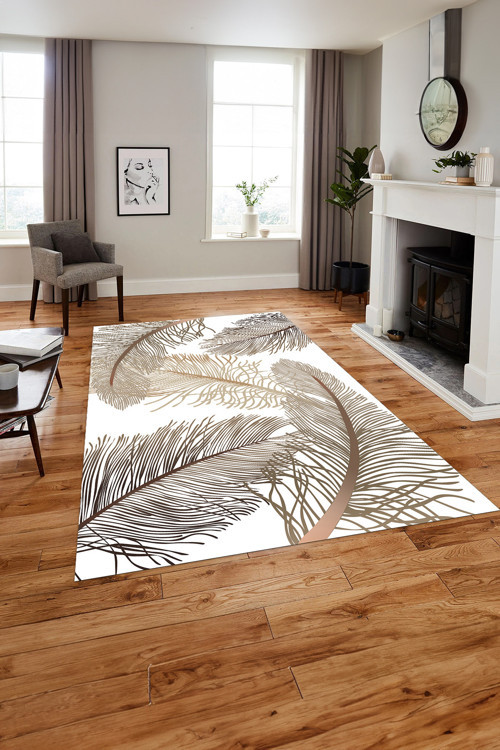Baskılı Modern Yaprak Desenli Yıkanabilir Kaymaz Taban Yolluk Mutfak Salon Halısı