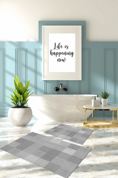 Dijital Baskılı Yıkanabilir Kaymaz Taban Kilim Görünümlü Banyo Paspası Klozet Takımı