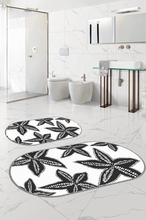 Dijital Yıkanabilir Kaymaz Taban Deniz Yıldızı Oval Banyo Paspası Klozet Takımı