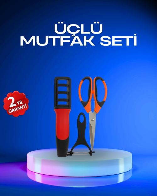 Profesyonel Mutfak Makas Seti – Kesim Makası + Soyacak + Bileyici