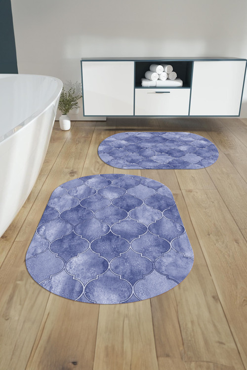 Dijital Yıkanabilir Kaymaz Taban Kupa Desenli Oval Banyo Paspası Klozet Takımı