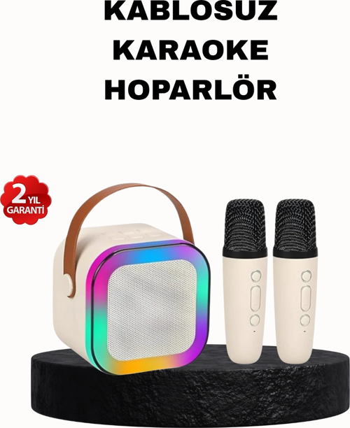 Karaoke Hoparlör Taşınabilir Çift Mikrofonlu Ve Led Işıklı Bluetooth 5.0