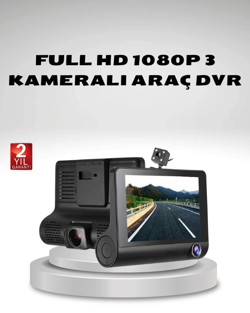 Araç Kamerası 3’lü Full Hd Dvr 1080p Gece Görüşlü Ve G-sensörlü
