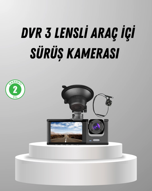 Üç Kameralı Araç Dvr Full Hd Gece Görüşlü Ve 2 İnç Ips Ekranlı