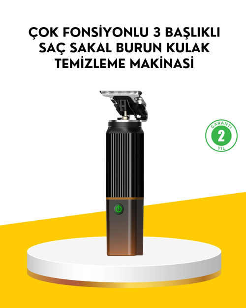 3’ü 1 Arada Şarjlı Erkek Bakım Seti – Saç, Sakal Ve Burun Tüyü Kesme Makinesi