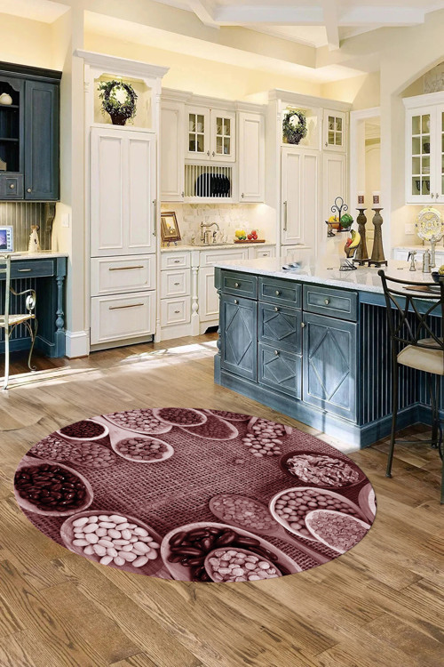 Dijital Baskılı Baklagil Yıkanabilir Kaymaz Taban Yuvarlak Salon Mutfak Halısı