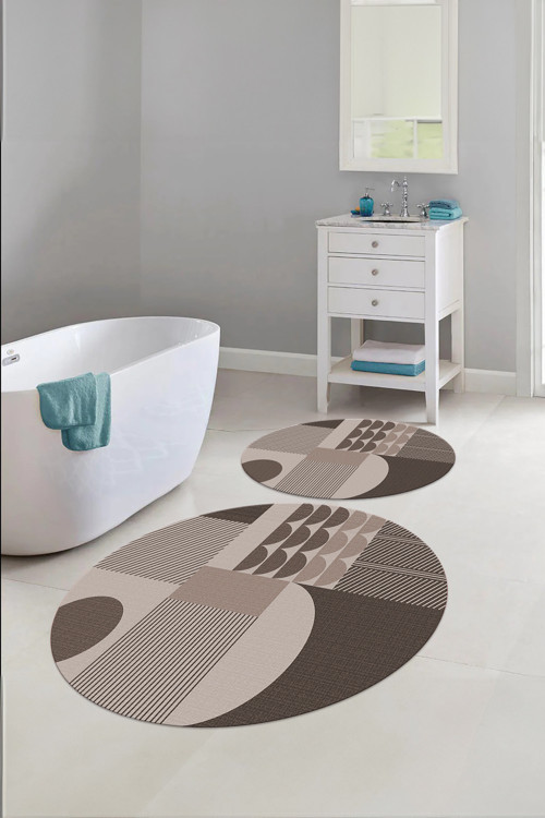 Dijital Yıkanabilir Kaymaz Taban Modern Desen Yuvarlak Banyo Paspası Klozet Takımı