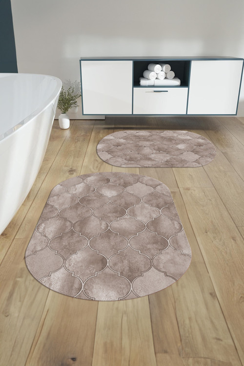 Dijital Yıkanabilir Kaymaz Taban Kupa Desenli Oval Banyo Paspası Klozet Takımı