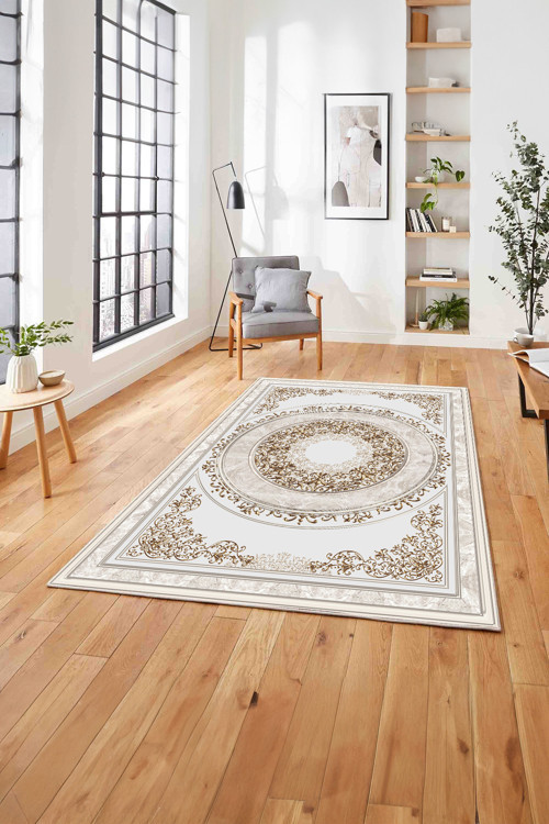 Klasik Model Göbek Detaylı Baskılı Yıkanabilir Kaymaz Taban Yolluk Mutfak Salon Halısı