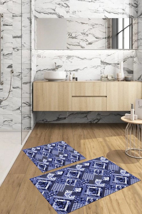 Dijital Baskılı Yıkanabilir Klasik Çiçek Desenli Banyo Paspası Klozet Takımı