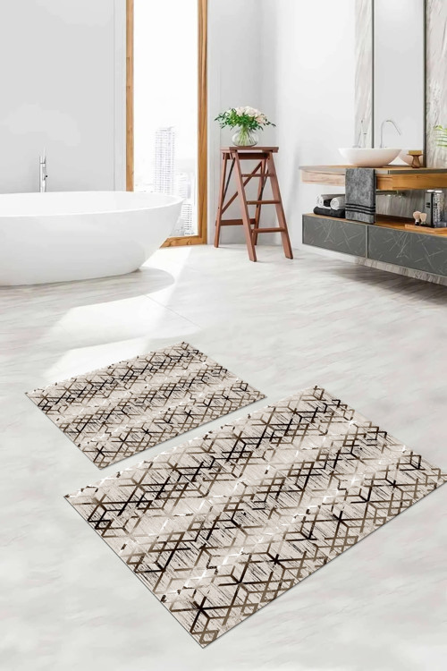 Dijital Baskılı Yıkanabilir Kaymaz Taban Çizgi Desenli Banyo Paspası Klozet Takımı