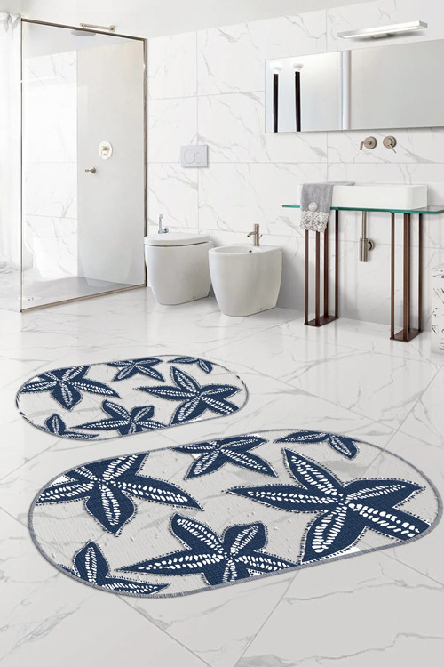 Dijital Yıkanabilir Kaymaz Taban Deniz Yıldızı Oval Banyo Paspası Klozet Takımı