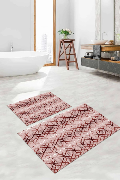 Dijital Baskılı Yıkanabilir Kaymaz Taban Çizgi Desenli Banyo Paspası Klozet Takımı